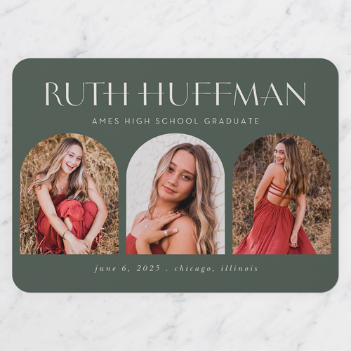 Varied Arches Graduation Announcement, Green, none, 5x7 Flat, Standard Smooth Cardstock, Rounded