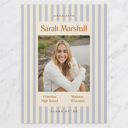 Vintage Stripes Graduation Announcement, Blue, 5x7 Flat, Write Your Own, 100% Recycled Cardstock , Square, Sky