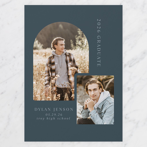 Arch Overlap Graduation Announcement, Blue, 5x7 Flat, Write Your Own, Pearl Shimmer Cardstock, Square, Slate Blue