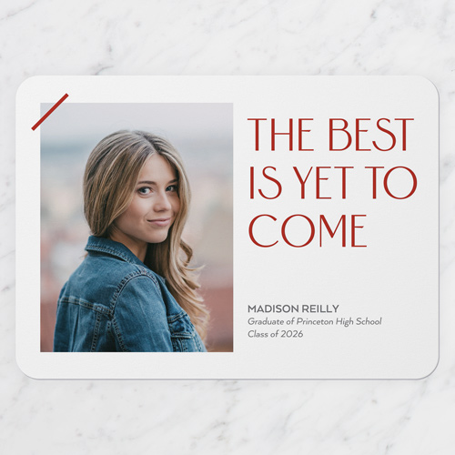 Elegant Accent Graduation Announcement, White, 5x7 Flat, Pearl Shimmer Cardstock, Rounded, White