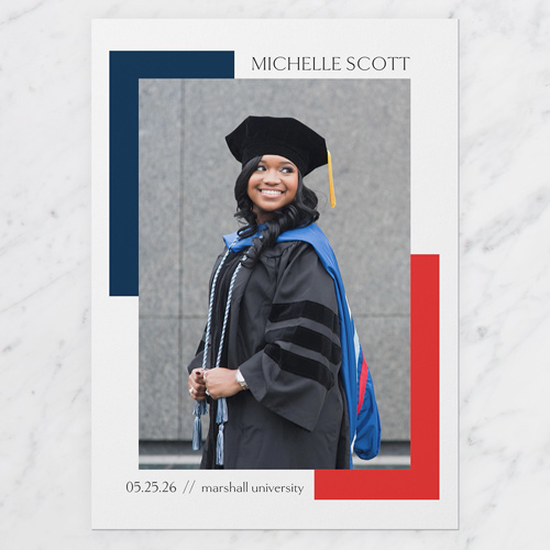 Decorative Duo Graduation Announcement, White, 5x7 Flat, Write Your Own, Standard Smooth Cardstock, Square, White