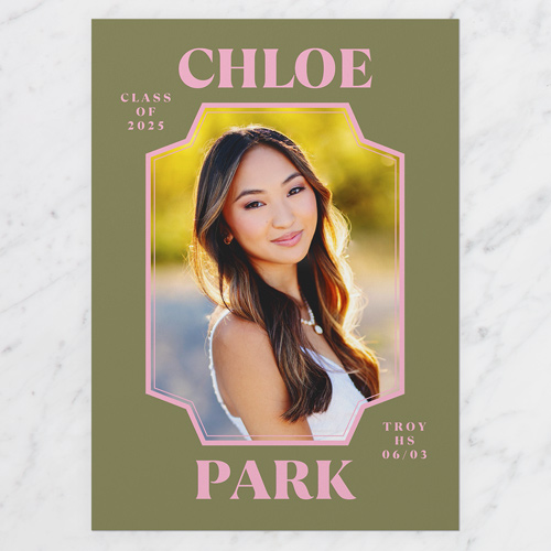 Editable Fun Frame Graduation Announcement, Green, 5x7 Flat, Write Your Own, Luxe Double-Thick Cardstock, Square