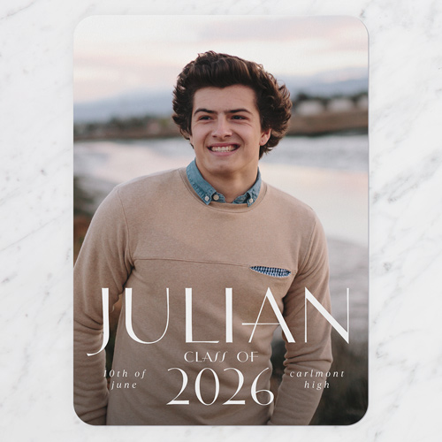 Modern Signature Graduation Announcement, White, 5x7 Flat, Write Your Own, Matte, Signature Smooth Cardstock, Rounded, White