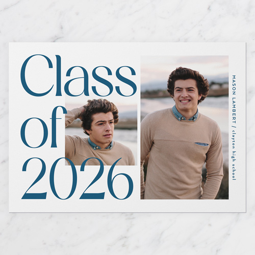 Year Overlay Graduation Announcement, Blue, 5x7 Flat, Luxe Double-Thick Cardstock, Square, Blue