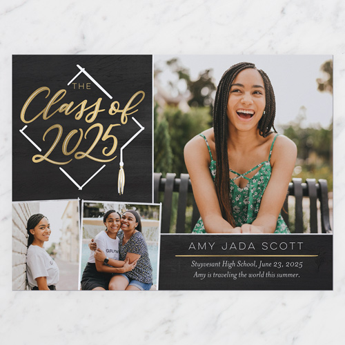 Hand Drawn Cap Graduation Announcement, Black, 6x8 Flat, Luxe Double-Thick Cardstock, Square