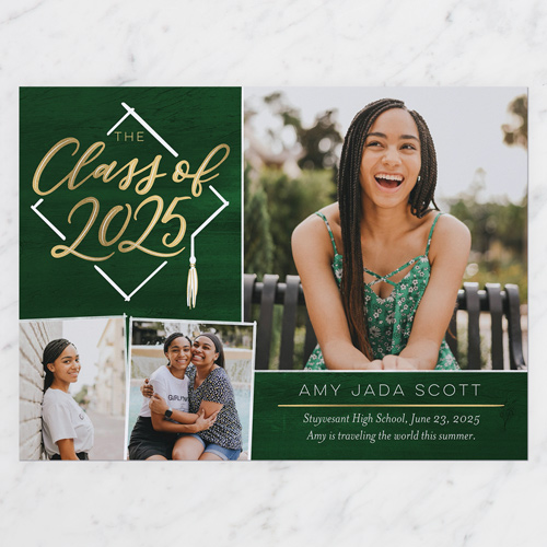 Hand Drawn Cap Graduation Announcement, Green, 6x8 Flat, Signature Smooth Cardstock, Square