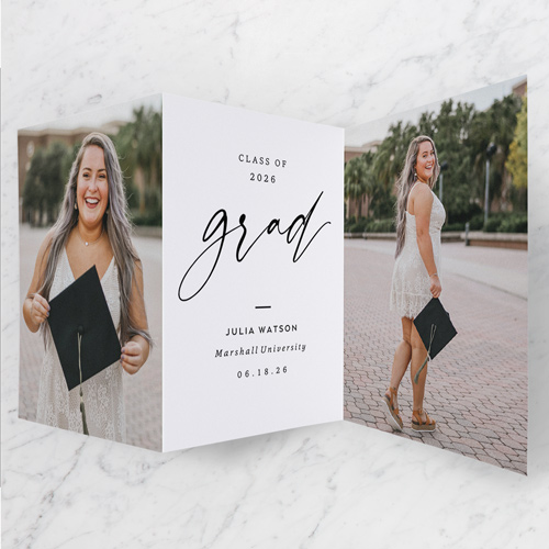 Stupendous Showcase Graduation Announcement, White, Trifold, Matte, Folded Smooth Cardstock, White