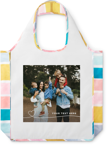 Line Art Heart Reusable Shopping Bag, Stripe, White