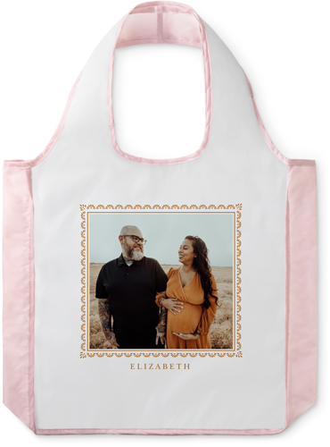 Boho Frame Reusable Shopping Bag, Blush, Brown, camel