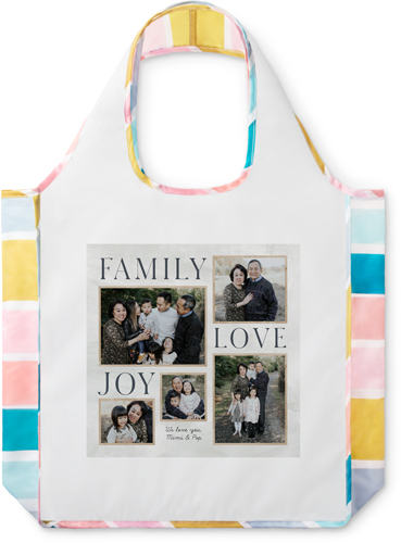 Rustic Family Sentiments Reusable Shopping Bag, Stripe, Beige, antique white