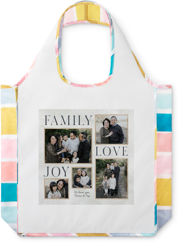 Rustic Family Sentiments Reusable Shopping Bag, Stripe, Beige