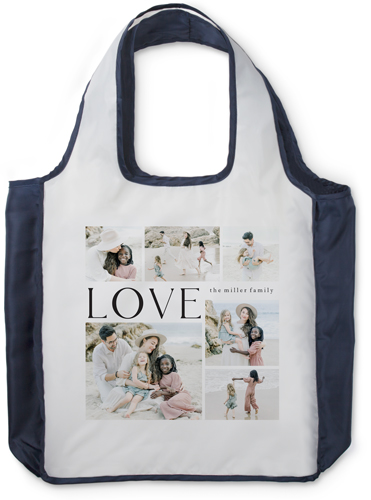 Classic Love Collage Reusable Shopping Bag, True Blue, Black