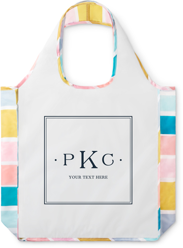 Classic Trio Monogram Reusable Shopping Bag, Stripe, White