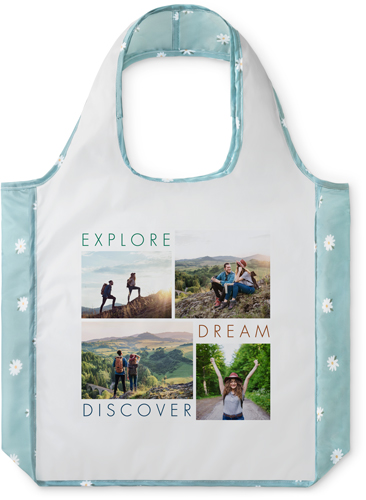 Explore Dream Discover Reusable Shopping Bag, Floral, White