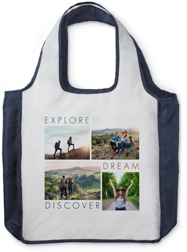Explore Dream Discover Reusable Shopping Bag, True Blue, White