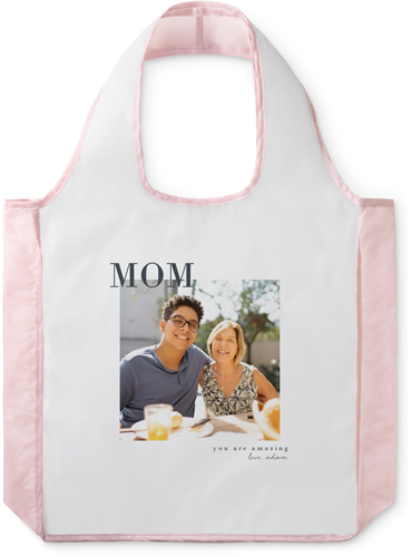 Modern Mom Reusable Shopping Bag, Blush, White