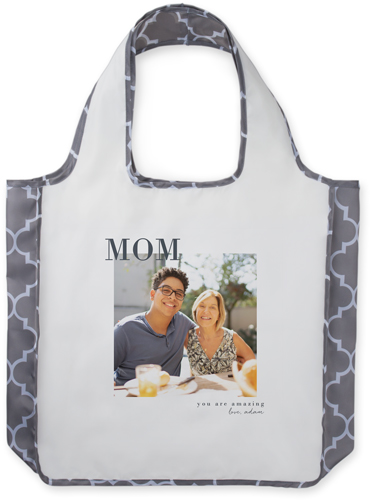 Modern Mom Reusable Shopping Bag, Classic Mosaic, White