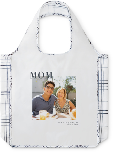 Modern Mom Reusable Shopping Bag, Plaid, White, white
