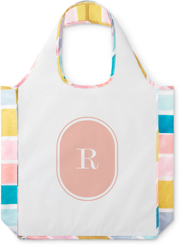 Oval Monogram Reusable Shopping Bag, Stripe, Pink