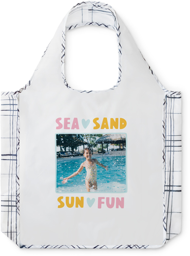Sea Sand Sun Reusable Shopping Bag, Plaid, Yellow