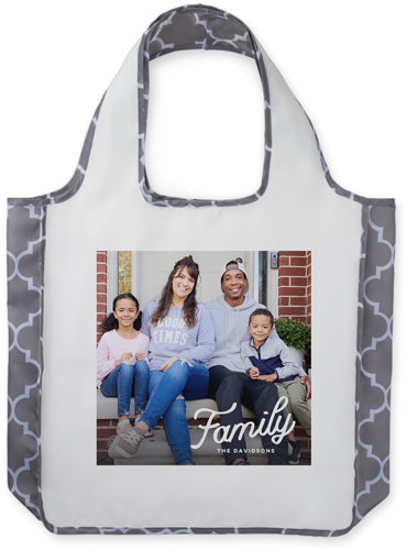 Tilted Family Letters Reusable Shopping Bag, Classic Mosaic, White