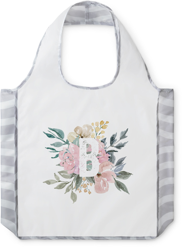 Floral Initial Reusable Shopping Bag, Arches, Pink