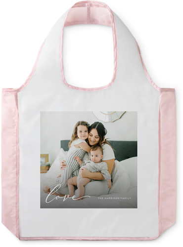 Contemporary Love Script Reusable Shopping Bag, Blush, White