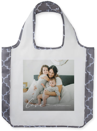 Contemporary Love Script Reusable Shopping Bag, Classic Mosaic, White