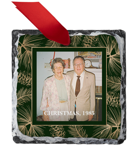 Golden Pines Frame Slate Ornament, Green, Square, pine