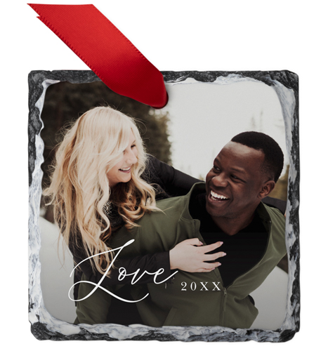 Love Script Slate Ornament, White, Square Ornament