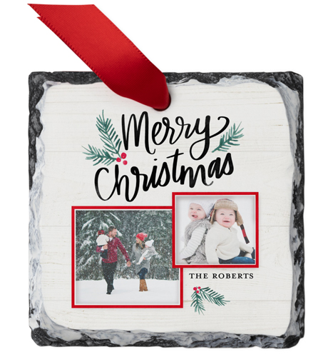 Merry and Bright Christmas Slate Ornament, Red, Square