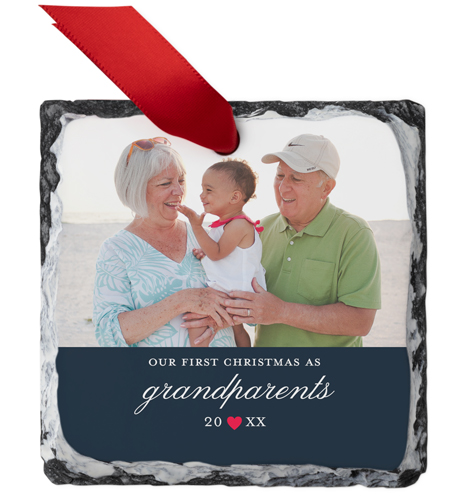 First Christmas Grandparents Slate Ornament, Black, Square Ornament