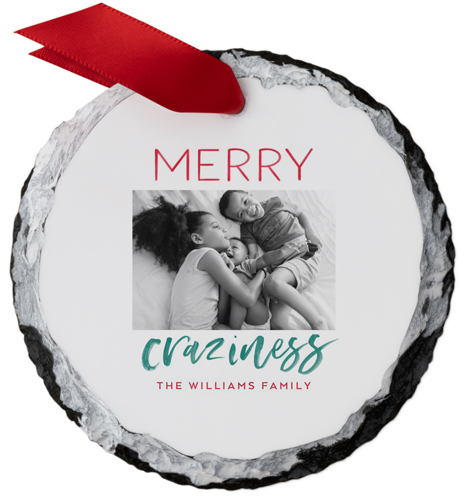 Merry Craziness Slate Ornament, Red, Circle