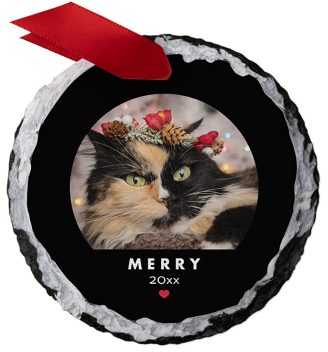 Modern Merry Heart Slate Ornament, Red, Circle