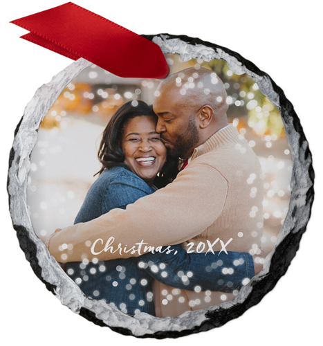 Bokeh Border Slate Ornament, White, Circle