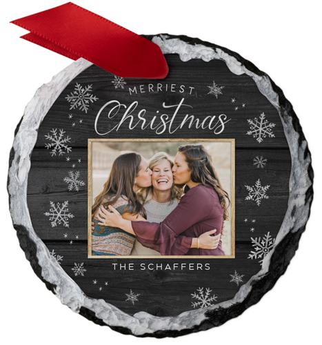 Dark Wood Snowflake Slate Ornament, Gray, Circle