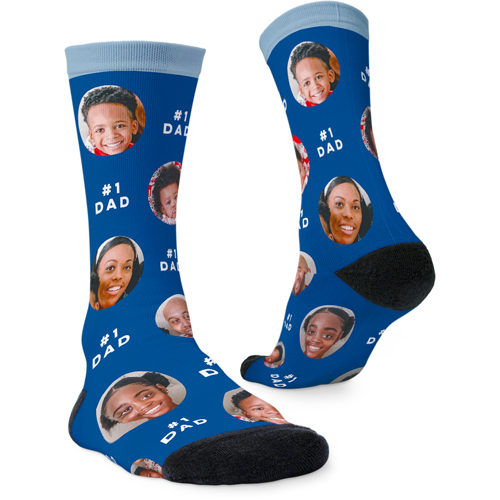 Floating Faces and Text Custom Socks, Blue