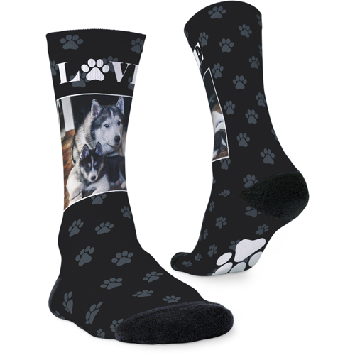 Love Paw Prints Custom Socks, Black