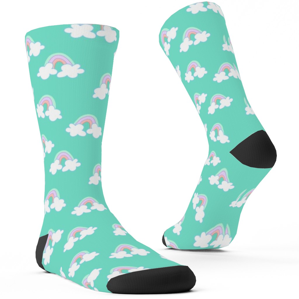 Nicola Unicorn Rainbows Custom Socks, Green, Boardwalk