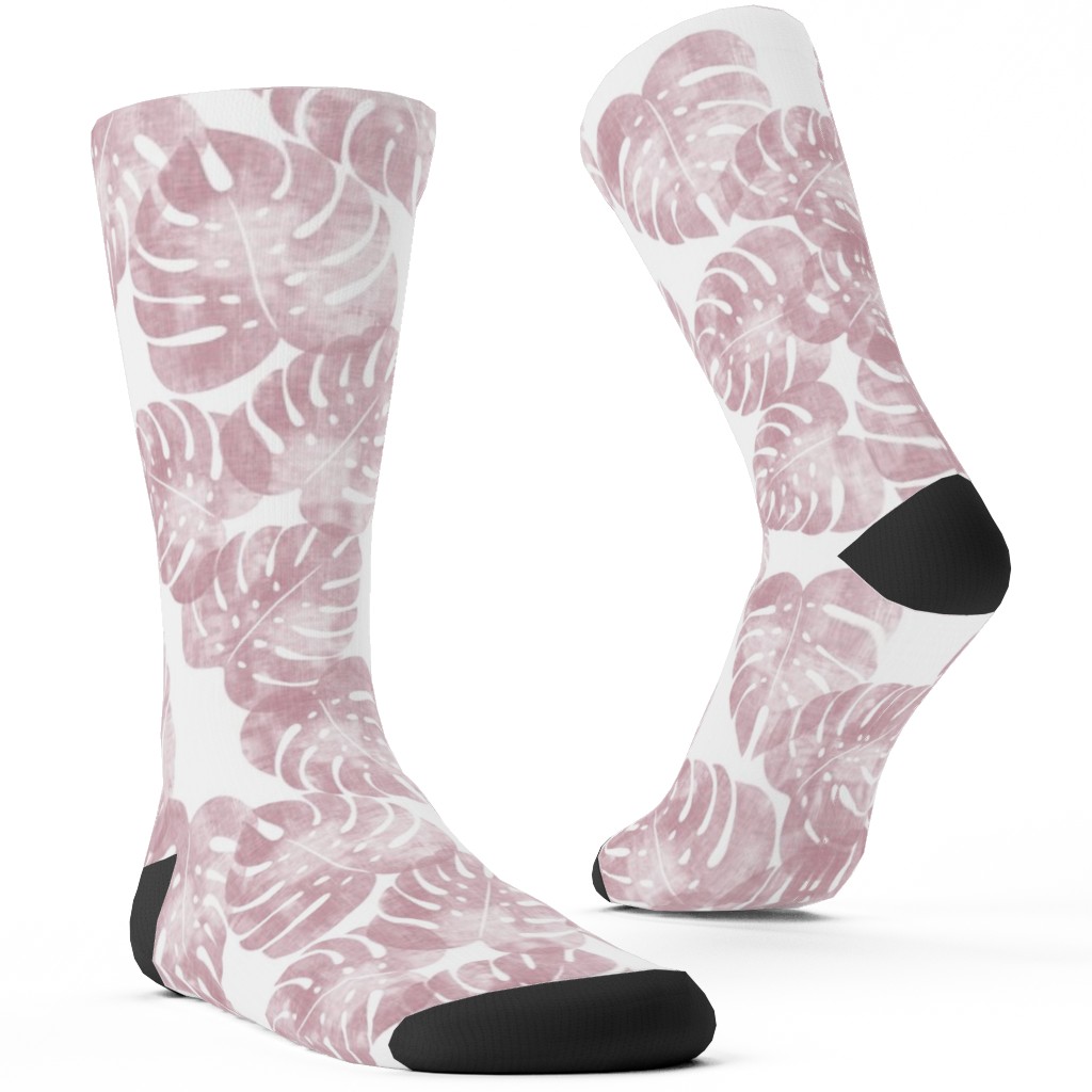 Monstera Leaves - Mauve Custom Socks, Pink, Bright Pink