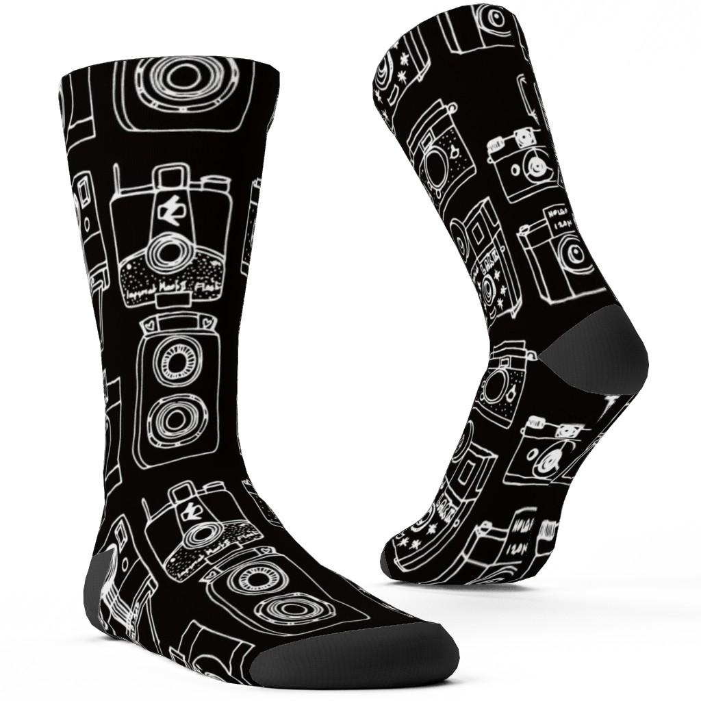 Vintage Cameras - Black and White Custom Socks, Black