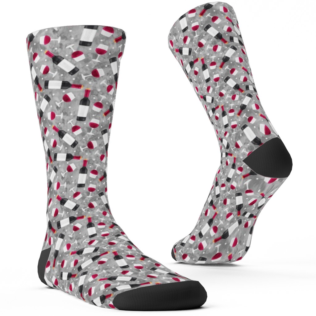Red Wine and Glasses Custom Socks, Gray