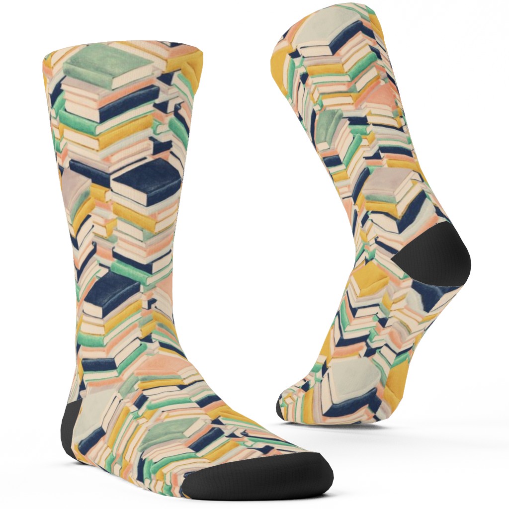 Book Stacks Custom Socks, Yellow, Champagne