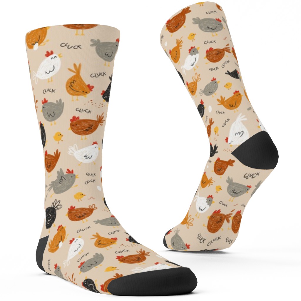 Hens - Brown Custom Socks, Beige, Pearl