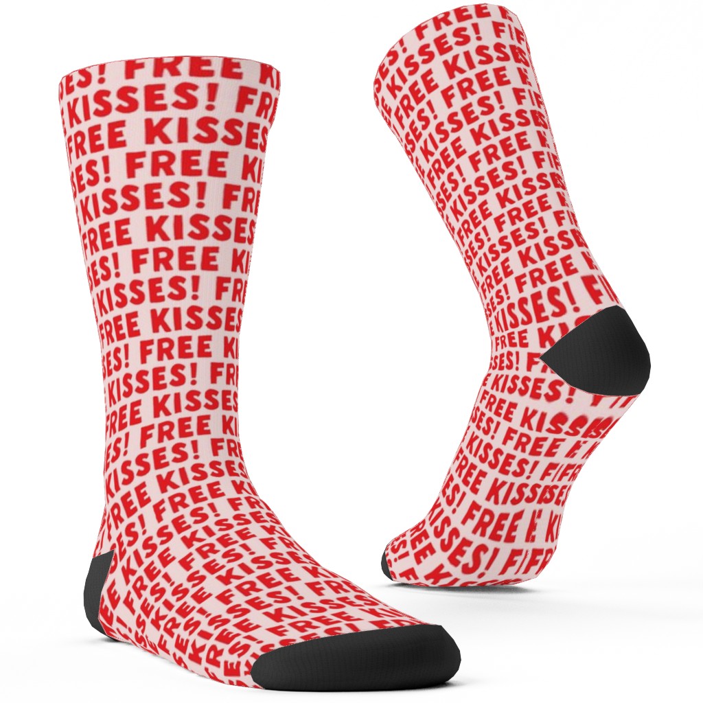 Free Kisses! - Red on Pink Custom Socks, Red, Red