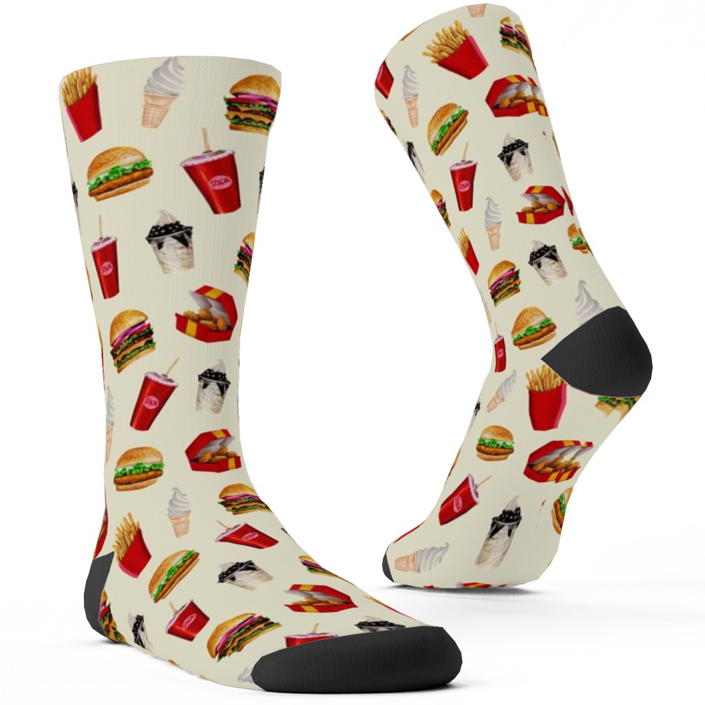 Fast Food Burgers Fries and Sundaes - Multicolor Custom Socks, Multicolor