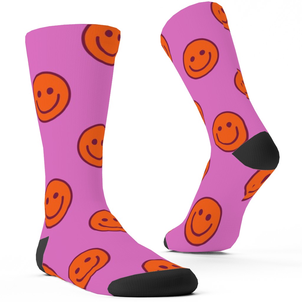 Smileys - Rasberry Sherbert Custom Socks, Pink, Bright Pink