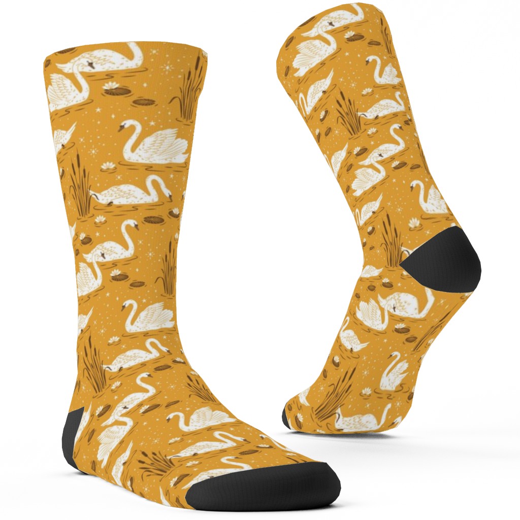 Summer Swans Custom Socks, Yellow