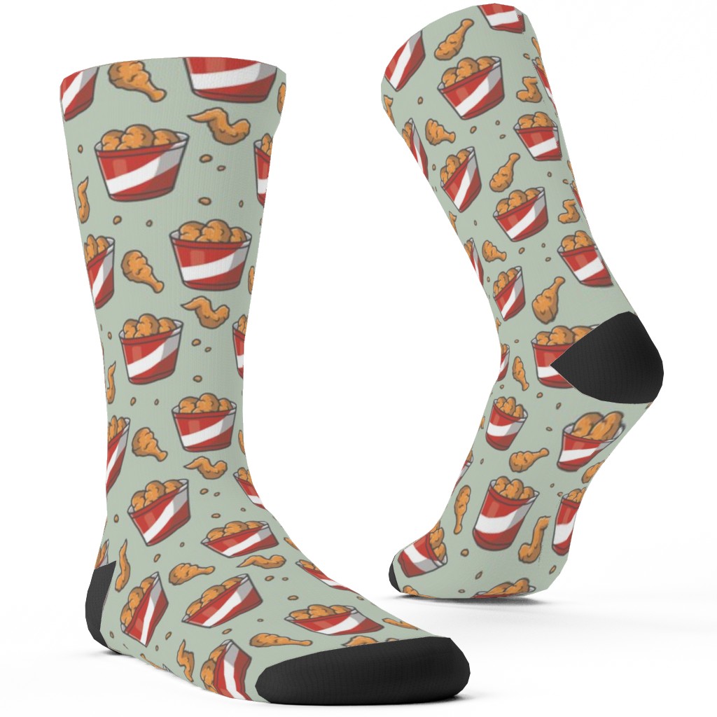 Fried Chicken Bucket Custom Socks, Green, Frosted Glass