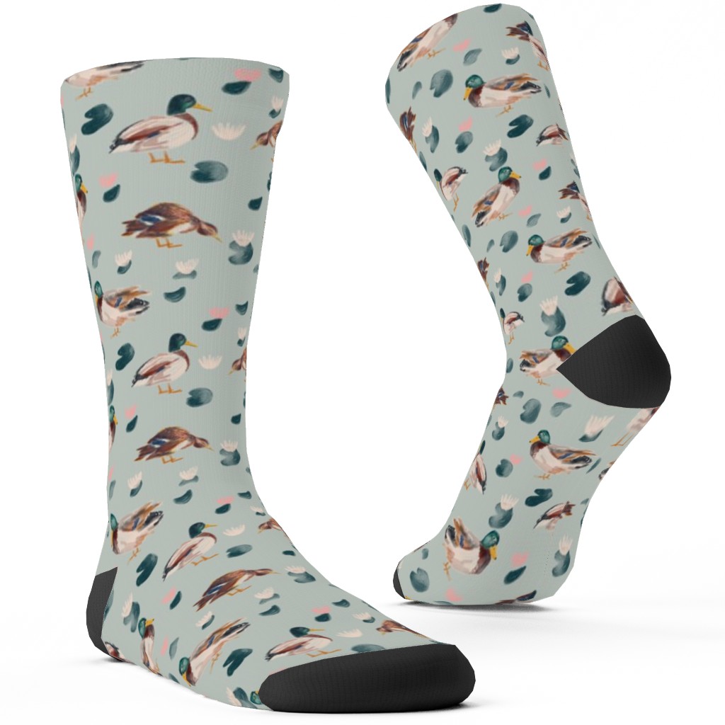 Mallard Ducks Custom Socks, Green, Pebble